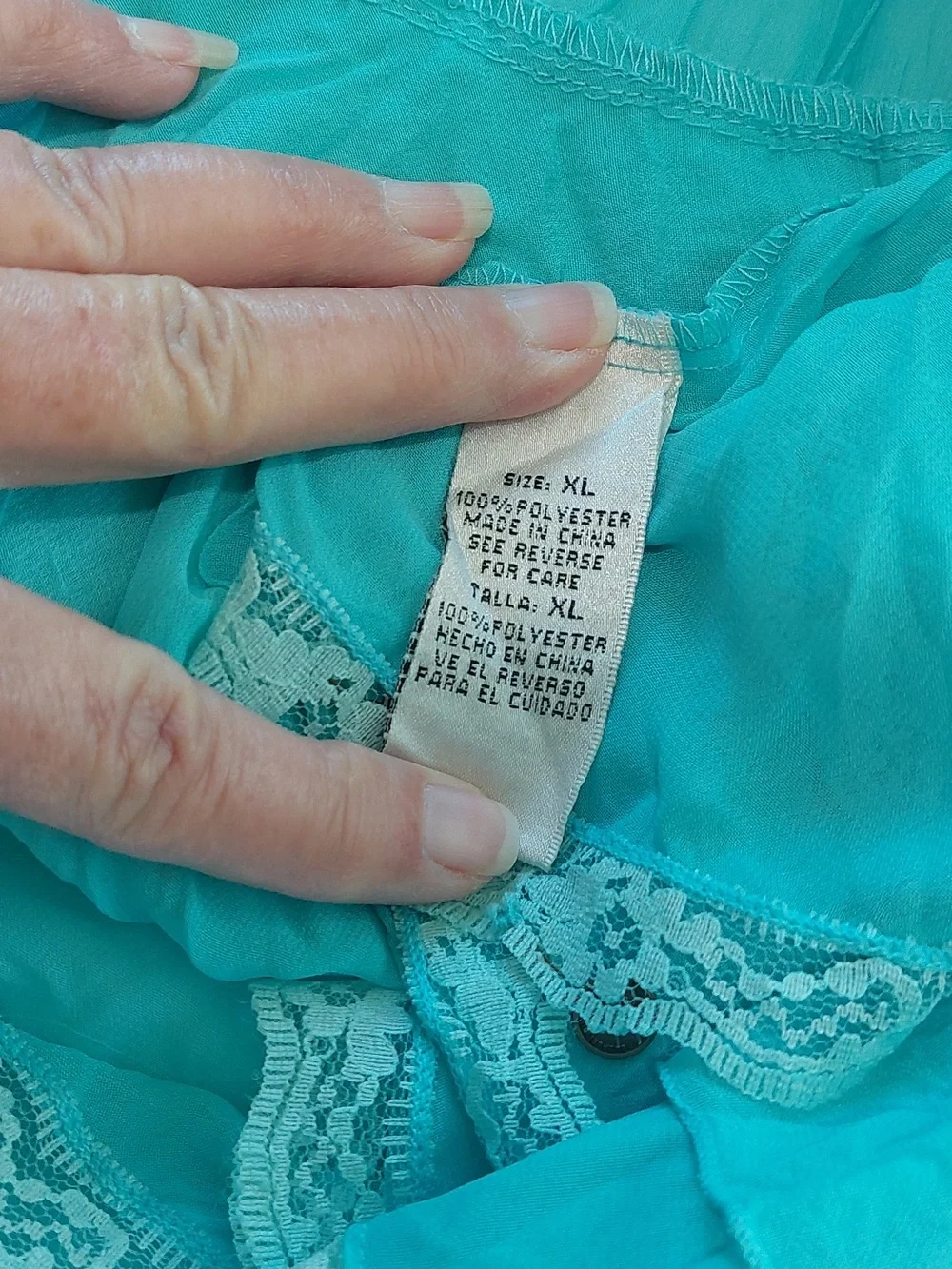 Expose France USA Italy Turquoise Ruffled Women's Blouse .Size XL - Picture 3 of 11